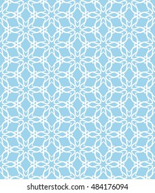Seamless geometric line pattern in arabian style, ethnic ornament. Endless hexagonal texture for wallpaper, banners, invitation cards. Blue and white graphic lace background