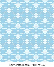 Seamless geometric line pattern in arabian style, ethnic ornament. Endless hexagonal texture for wallpaper, banners, invitation cards. Blue and white graphic lace background