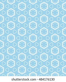 Seamless geometric line pattern in arabian style, ethnic ornament. Endless hexagonal texture for wallpaper, banners, invitation cards. Blue and white graphic lace background