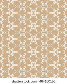 Seamless geometric line pattern in arabian style, ethnic ornament. Endless hexagonal texture for wallpaper, banners, invitation cards. Brown and white graphic lace background
