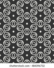 Seamless geometric line pattern in arabian style, ethnic ornament. Endless hexagonal texture for wallpaper, banners, invitation cards. Black and white graphic lace background