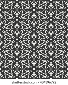 Seamless geometric line pattern in arabian style, ethnic ornament. Endless hexagonal texture for wallpaper, banners, invitation cards. Black and white graphic lace background