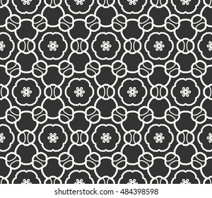 Seamless geometric line pattern in arabian style, ethnic ornament. Endless hexagonal texture for wallpaper, banners, invitation cards. Black and white graphic lace background