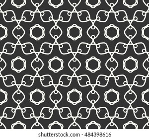Seamless geometric line pattern in arabian style, ethnic ornament. Endless hexagonal texture for wallpaper, banners, invitation cards. Black and white graphic lace background