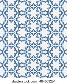 Seamless geometric line pattern in arabian style, ethnic ornament. Endless hexagonal texture for wallpaper, banners, invitation cards. Blue and white graphic lace background