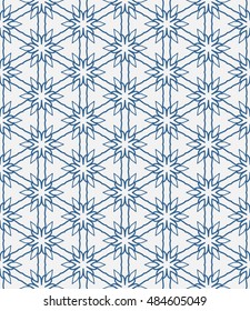 Seamless geometric line pattern in arabian style, ethnic ornament. Endless hexagonal texture for wallpaper, banners, invitation cards. Blue and white graphic lace background