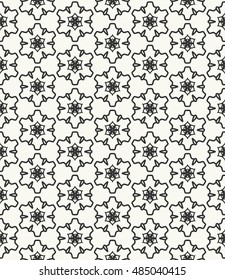 Seamless geometric line pattern in arabian style, ethnic ornament. Endless hexagonal texture for wallpaper, banners, invitation cards. Black and white graphic lace background