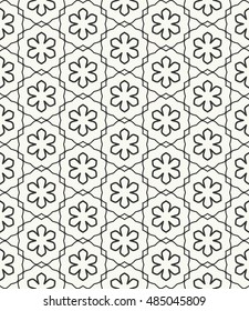 Seamless geometric line pattern in arabian style, ethnic ornament. Endless hexagonal texture for wallpaper, banners, invitation cards. Black and white graphic lace background