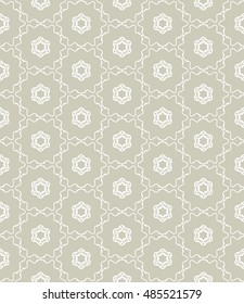 Seamless geometric line pattern in arabian style, ethnic ornament. Endless hexagonal texture for wallpaper, banners, invitation cards. Gray and white graphic lace background