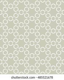 Seamless geometric line pattern in arabian style, ethnic ornament. Endless hexagonal texture for wallpaper, banners, invitation cards. Gray and white graphic lace background