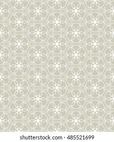 Seamless geometric line pattern in arabian style, ethnic ornament. Endless hexagonal texture for wallpaper, banners, invitation cards. Gray and white graphic lace background