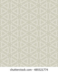 Seamless geometric line pattern in arabian style, ethnic ornament. Endless hexagonal texture for wallpaper, banners, invitation cards. Gray and white graphic lace background