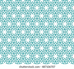 Seamless geometric line pattern in arabian style, ethnic ornament. Endless hexagonal texture for wallpaper, banners, invitation cards. Monochrome green and white graphic lace background