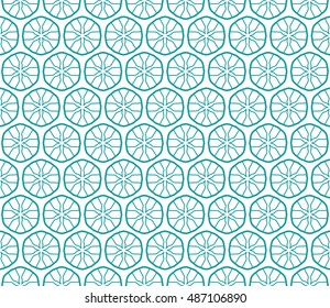 Seamless geometric line pattern in arabian style, ethnic ornament. Endless hexagonal texture for wallpaper, banners, invitation cards. Monochrome green and white graphic lace background