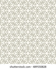 Seamless geometric line pattern in arabian style, ethnic ornament. Endless hexagonal texture for wallpaper, banners, invitation cards. Golden brown monochrome graphic lace background