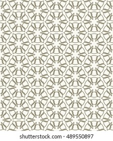 Seamless geometric line pattern in arabian style, ethnic ornament. Endless hexagonal texture for wallpaper, banners, invitation cards. Golden brown monochrome graphic lace background
