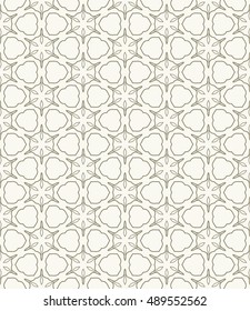 Seamless geometric line pattern in arabian style, ethnic ornament. Endless hexagonal texture for wallpaper, banners, invitation cards. Golden brown monochrome graphic lace background