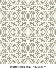 Seamless geometric line pattern in arabian style, ethnic ornament. Endless hexagonal texture for wallpaper, banners, invitation cards. Golden brown monochrome graphic lace background