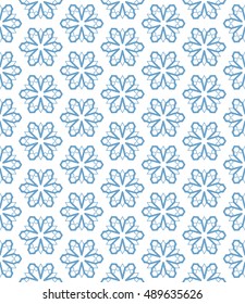 Seamless geometric line pattern in arabian style, ethnic ornament. Endless hexagonal texture for wallpaper, banners, invitation cards. Blue and white, monochrome graphic lace background