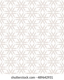 Seamless geometric line pattern in arabian style, ethnic ornament. Endless hexagonal texture for wallpaper, banners, invitation cards. Brown and white, monochrome graphic lace background