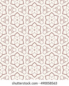 Seamless geometric line pattern in arabian style, ethnic ornament. Endless hexagonal texture for wallpaper, banners, invitation cards. Brown and white monochrome graphic lace background