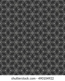 Seamless geometric line pattern in arabian style, ethnic ornament. Endless hexagonal texture for wallpaper, banners, invitation cards. Black and white monochrome graphic lace background