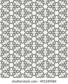 Seamless geometric line pattern in arabian style, ethnic ornament. Endless hexagonal texture for wallpaper, banners, invitation cards. Black and white graphic lace background