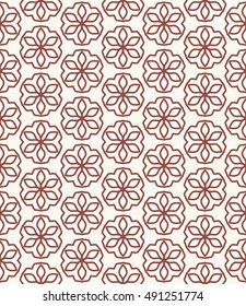 Seamless geometric line pattern in arabian style, ethnic ornament. Endless hexagonal texture for wallpaper, banners, invitation cards. Brown monochrome graphic lace background