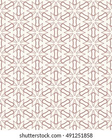 Seamless geometric line pattern in arabian style, ethnic ornament. Endless hexagonal texture for wallpaper, banners, invitation cards. Brown monochrome graphic lace background
