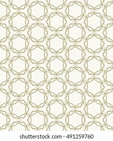 Seamless geometric line pattern in arabian style, ethnic ornament. Endless hexagonal texture for wallpaper, banners, invitation cards. Golden brown graphic lace background