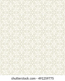 Seamless geometric line pattern in arabian style, ethnic ornament. Endless hexagonal texture for wallpaper, banners, invitation cards. Golden brown graphic lace background