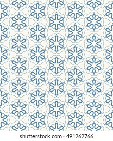 Seamless geometric line pattern in arabian style, ethnic ornament. Endless hexagonal texture for wallpaper, banners, invitation cards. Monochrome blue lace background