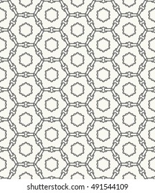 Seamless geometric line pattern in arabian style, ethnic ornament. Endless hexagonal texture for wallpaper, banners, invitation cards. Monochrome gray graphic lace background