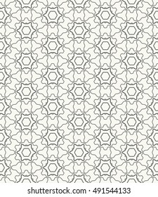 Seamless geometric line pattern in arabian style, ethnic ornament. Endless hexagonal texture for wallpaper, banners, invitation cards. Monochrome gray graphic lace background