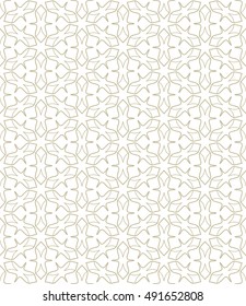 Seamless geometric line pattern in arabian style, ethnic ornament. Endless hexagonal texture for wallpaper, banners, invitation cards. Monochrome golden brown graphic lace background