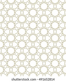 Seamless geometric line pattern in arabian style, ethnic ornament. Endless hexagonal texture for wallpaper, banners, invitation cards. Monochrome golden brown graphic lace background