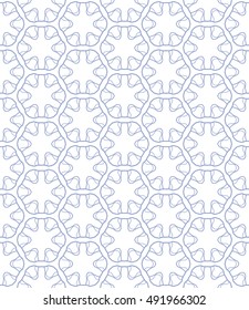 Seamless geometric line pattern in arabian style, ethnic ornament. Endless hexagonal texture for wallpaper, banners, invitation cards. Blue and white graphic lace background