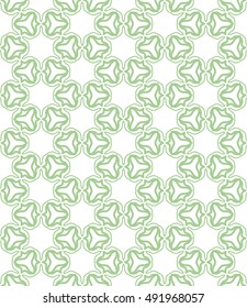 Seamless geometric line pattern in arabian style, ethnic ornament. Endless hexagonal texture for wallpaper, banners, invitation cards. Green and white graphic lace background
