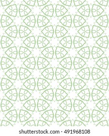 Seamless geometric line pattern in arabian style, ethnic ornament. Endless hexagonal texture for wallpaper, banners, invitation cards. Green and white graphic lace background