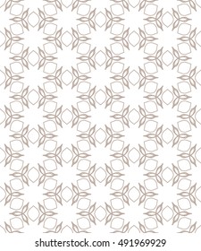 Seamless geometric line pattern in arabian style, ethnic ornament. Endless hexagonal texture for wallpaper, banners, invitation cards. Brown and white graphic lace background