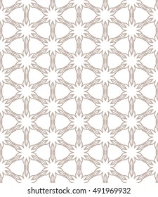Seamless geometric line pattern in arabian style, ethnic ornament. Endless hexagonal texture for wallpaper, banners, invitation cards. Brown and white graphic lace background