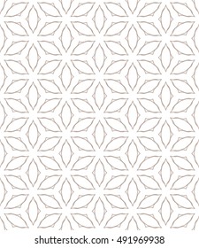Seamless geometric line pattern in arabian style, ethnic ornament. Endless hexagonal texture for wallpaper, banners, invitation cards. Brown and white graphic lace background