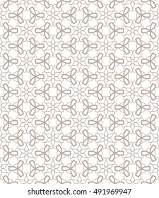 Seamless geometric line pattern in arabian style, ethnic ornament. Endless hexagonal texture for wallpaper, banners, invitation cards. Brown and white graphic lace background