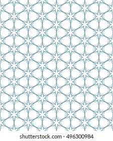 Seamless geometric line pattern in arabian style, ethnic ornament. Endless hexagonal texture for wallpaper, banners, invitation cards. Blue and white graphic lace background