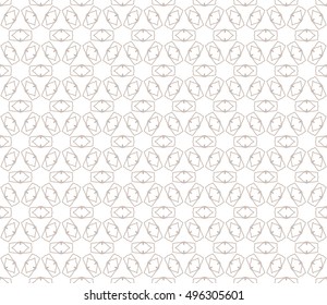 Seamless geometric line pattern in arabian style, ethnic ornament. Endless hexagonal texture for wallpaper, banners, invitation cards. Brown and white graphic lace background