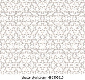 Seamless geometric line pattern in arabian style, ethnic ornament. Endless hexagonal texture for wallpaper, banners, invitation cards. Brown and white graphic lace background