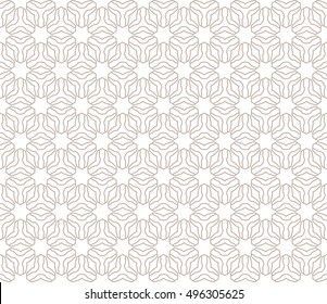 Seamless geometric line pattern in arabian style, ethnic ornament. Endless hexagonal texture for wallpaper, banners, invitation cards. Brown and white graphic lace background