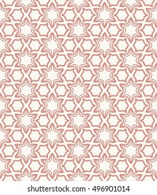 Seamless geometric line pattern in arabian style, ethnic ornament. Endless hexagonal texture for wallpaper, banners, invitation cards. Graphic lace background, pink color