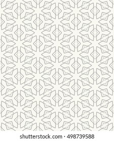 Seamless geometric line pattern in arabian style, ethnic ornament. Endless hexagonal texture for wallpaper, banners, invitation cards. Gray and white graphic lace background