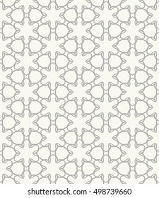 Seamless geometric line pattern in arabian style, ethnic ornament. Endless hexagonal texture for wallpaper, banners, invitation cards. Gray and white graphic lace background